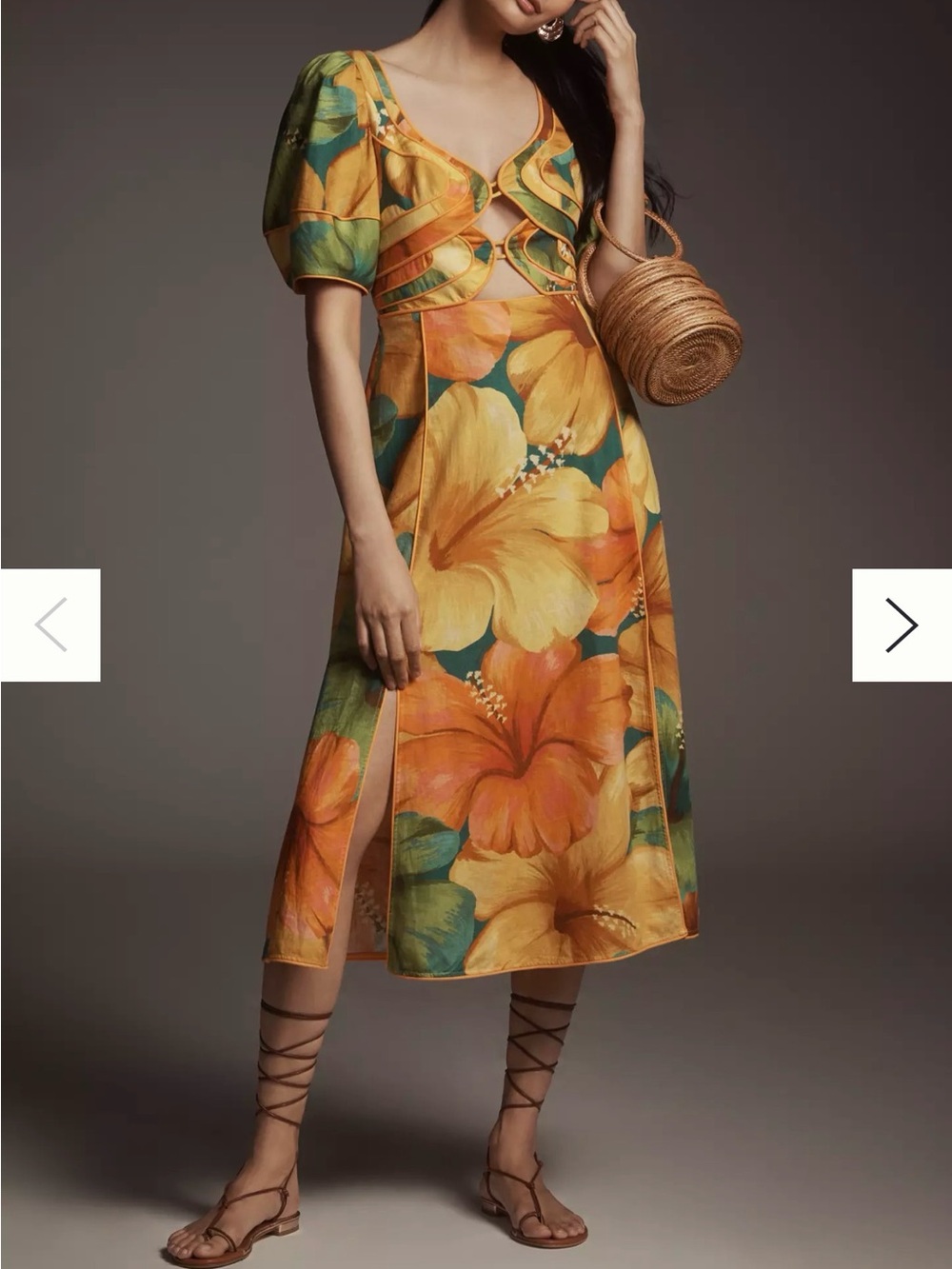 FARM Rio Yellow, Green & Orange Floral Midi Dress - Picture 2 of 7